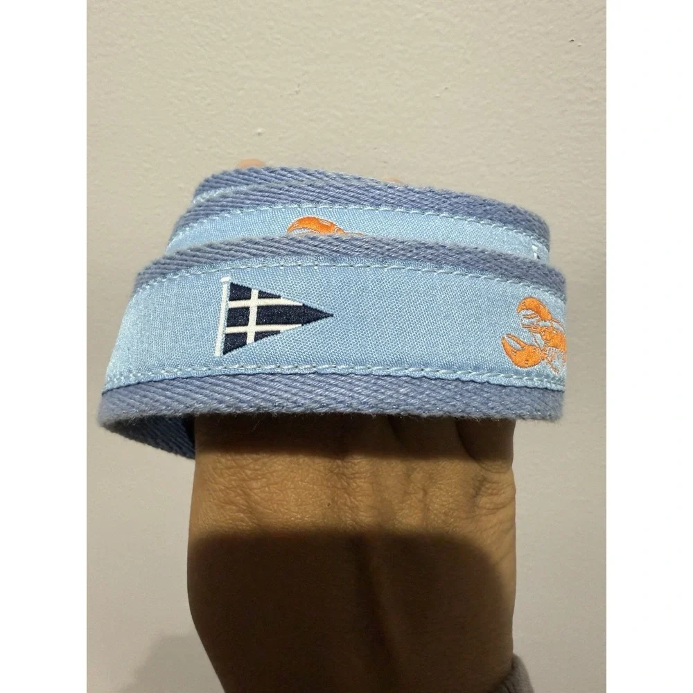 Mens Canvas Leather Belt Sail Boats‎ Flag Lobster Crab Navy Blue Size 34 37